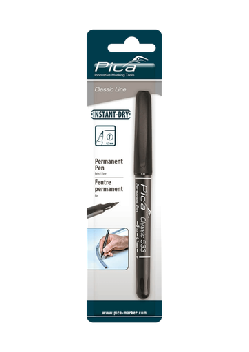 [PICA533-46-SB] Pica Classic Permanent-Pen 'F' Black Round Tip 0.7mm Blister Pack