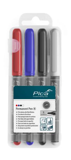[PICA534-04] Pica Classic Medium Point-Pen 4pk Colours Red Blue Black White