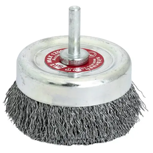 [PJW-0655] SIT 70mm X 6mm Shaft Steel Crimped Cup Brush T70
