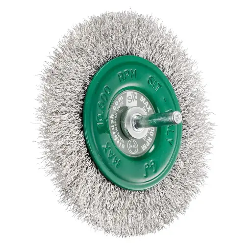 [PJW-0979] SIT 100mm x 9mm x 6mm Shaft Steel Crimped Wheel Brush GG102