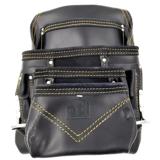 [PTI0110BLK] PTI Premium Black Leather Carpenter Pouch