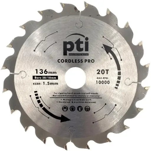 [PTI0630] PTI 136mm x 20T x 20/10mm Thin Kerf Saw Blade 1.5mm for Cordless Saws