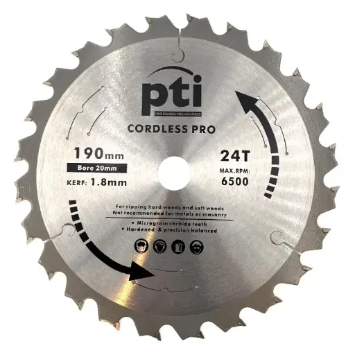 [PTI0631] PTI 190mm x 24T x 20mm Thin Kerf Saw Blade 1.8mm for Cordless Saws