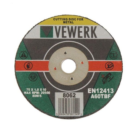 [BER8062] 100 METAL CUTTING DISCS - 75 X 1.0 X 10MM (10X10)