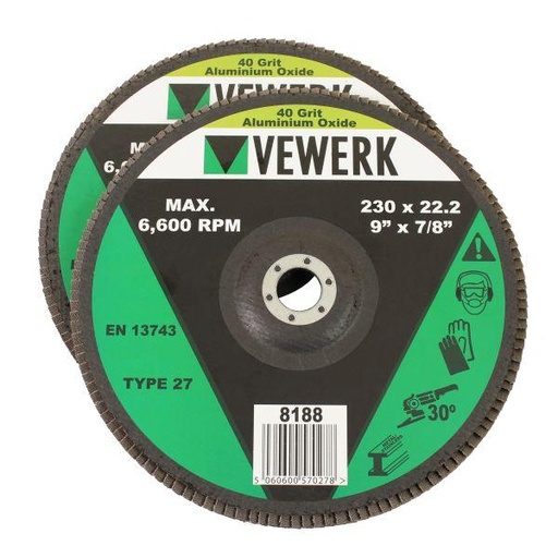 [BER8188] FLAP DISCS 40 GRIT OXIDE - PACK OF 2 (230X22.2MM)