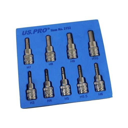 [BER2152] US PRO 9pc Hex Bit Socket Set 48mm 3/8" Drive