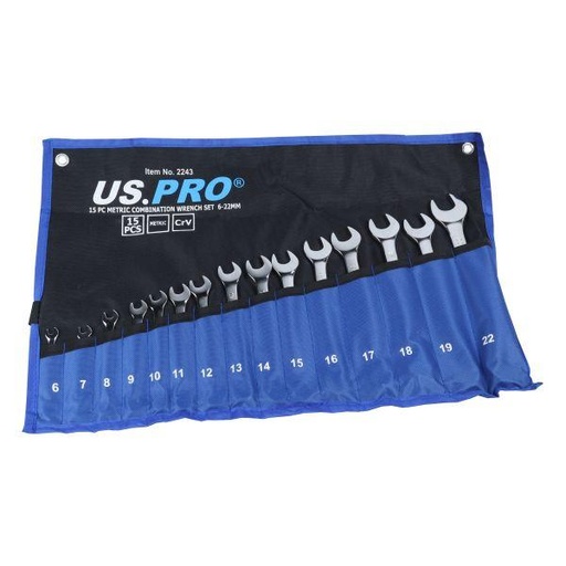 [BER2243] US PRO 15pc Metric Combination Spanner Set 6-22mm