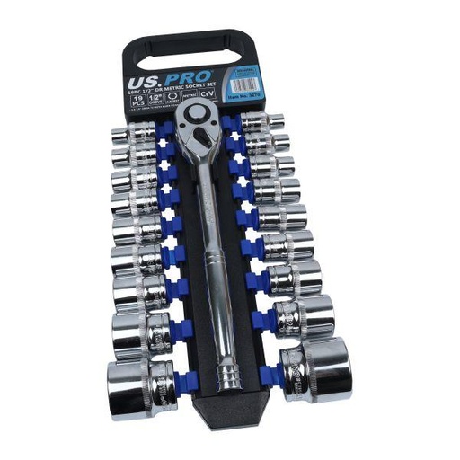 [BER3270] US PRO 19pc Socket Set 1/2" Drive Metric 8-32mm 6pt