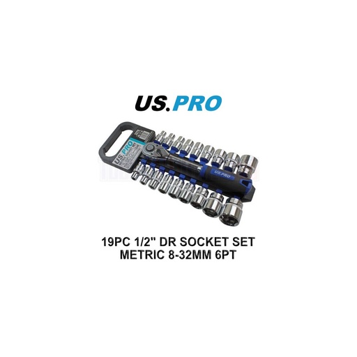[BER3270] US Pro 19pc Socket Set 1/2" Drive Metric 8-32mm 6pt